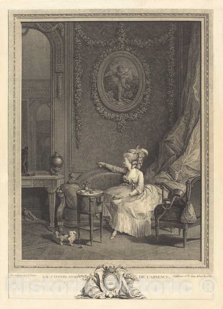 Art Print : Delaunay After Lavreince, La Consolation de l'absence, 1785 - Vintage Wall Art
