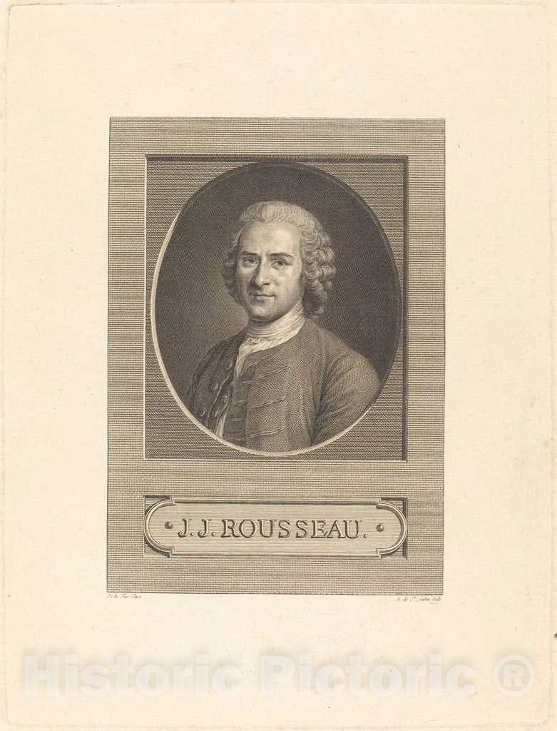 Art Print : Aubin After De La Tour, Frontispiece: J.J. Rousseau, 1777 - Vintage Wall Art