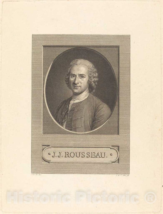 Art Print : Aubin After De La Tour, Frontispiece: J.J. Rousseau, 1777 - Vintage Wall Art