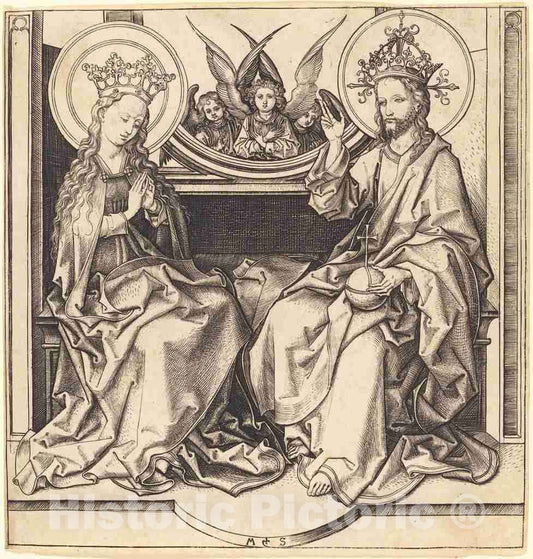 Art Print : Martin Schongauer, Christ Blessing The Virgin, c.1485 - Vintage Wall Art