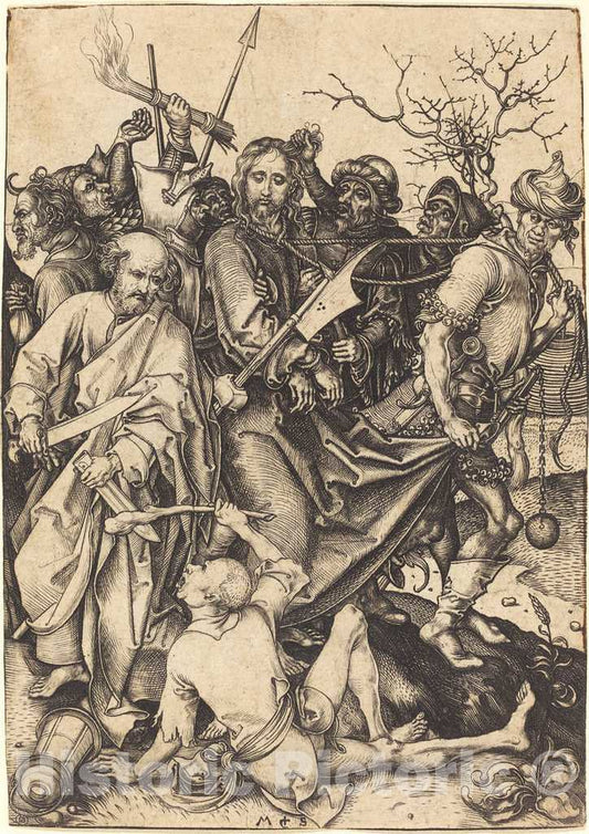 Art Print : Martin Schongauer, The Betrayal and Capture of Christ, c. 1480 - Vintage Wall Art