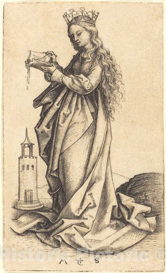 Art Print : Martin Schongauer, Saint Barbara, c.1485 - Vintage Wall Art