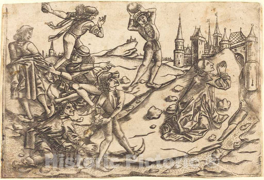 Art Print : Meckenem, The Stoning of Saint Stephen, c.1473 - Vintage Wall Art