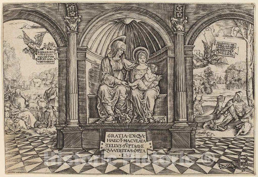 Art Print : Virgin and Child Enthroned with Saint Anne, c.1513 - Vintage Wall Art