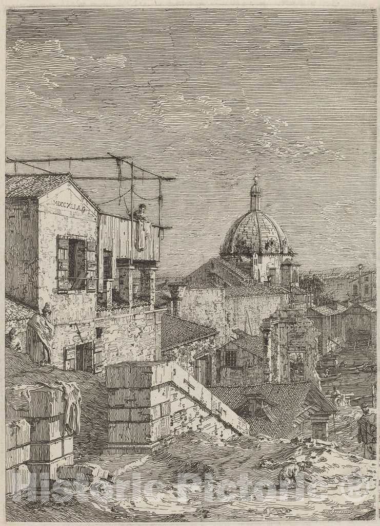 Art Print : Canaletto, The House with The Inscription [Left], 1741 - Vintage Wall Art