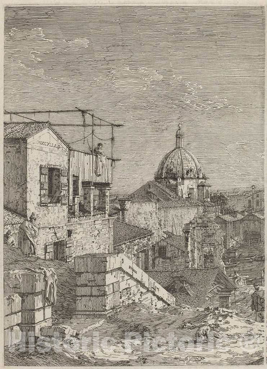 Art Print : Canaletto, The House with The Inscription [Left], 1741 - Vintage Wall Art