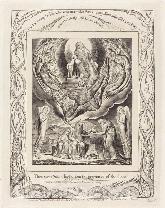 Art Print : William Blake, Satan Going Forth from The Presence of The Lord, 1825 - Vintage Wall Art