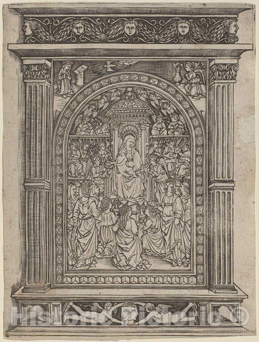 Art Print : MASO Finiguerra, The Virgin and Child Enthroned, with Angels and Saints, c.1460 - Vintage Wall Art