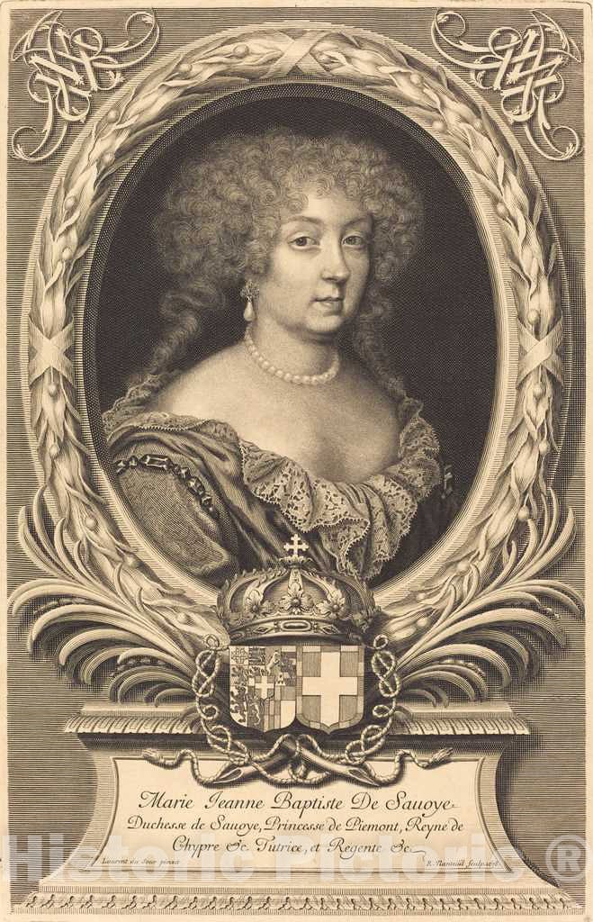 Art Print : Nanteuil After Laurent Dufour, Marie-Jeanne-Baptiste, Duchesse de Savoie, 1678 - Vintage Wall Art