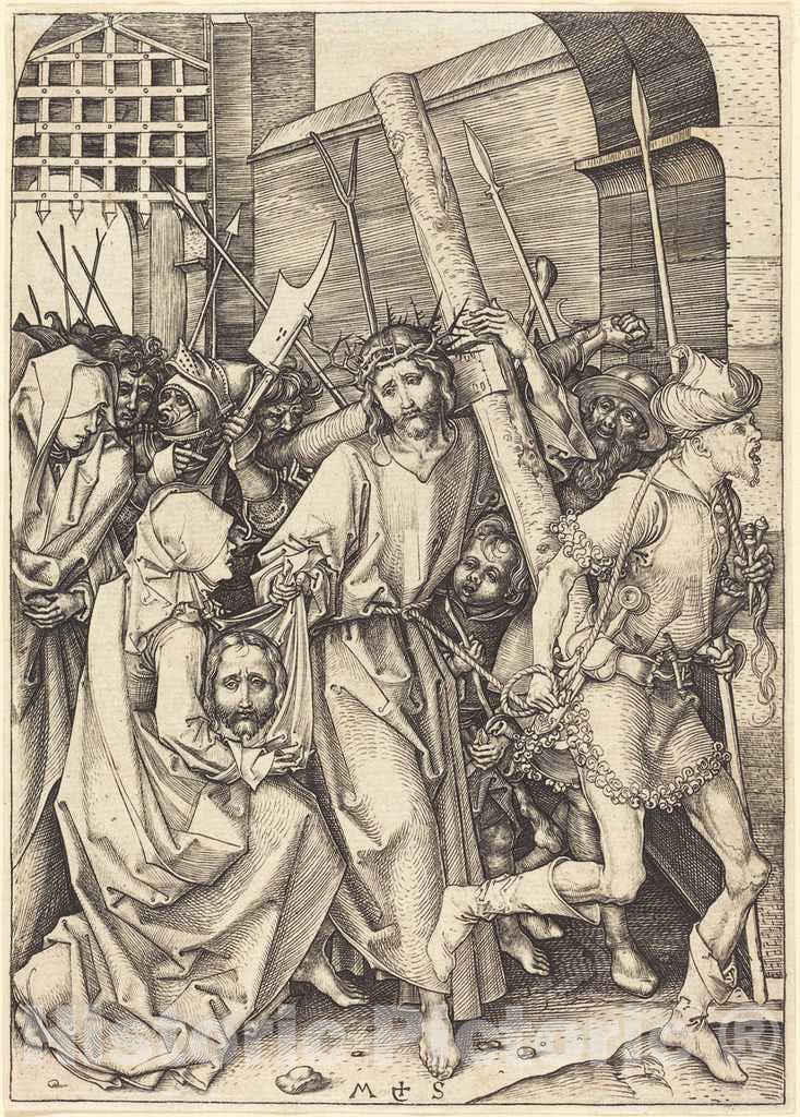 Art Print : Martin Schongauer, The Bearing of The Cross with Saint Veronica, c. 1480 - Vintage Wall Art