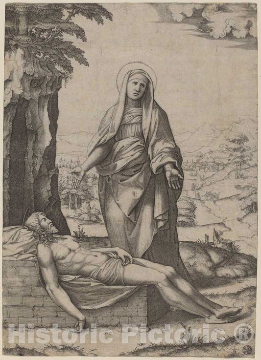 Art Print : Raimondi After Raphael, The Lamentation of The Virgin, 1510 - Vintage Wall Art