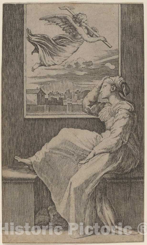 Art Print : Raimondi After Raphael, Pensive Woman - Vintage Wall Art