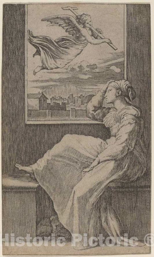 Art Print : Raimondi After Raphael, Pensive Woman - Vintage Wall Art