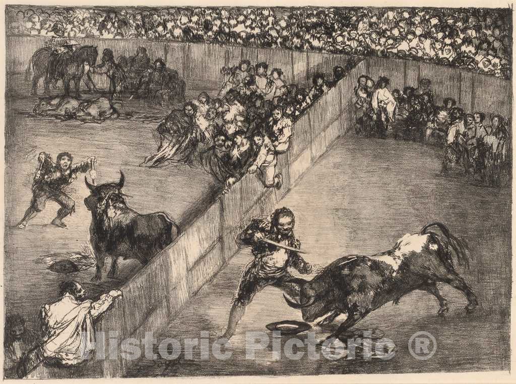 Art Print : Francisco de Goya, Bullfight in a Divided Ring, 1825 - Vintage Wall Art