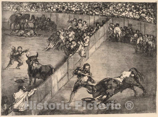 Art Print : Francisco de Goya, Bullfight in a Divided Ring, 1825 - Vintage Wall Art
