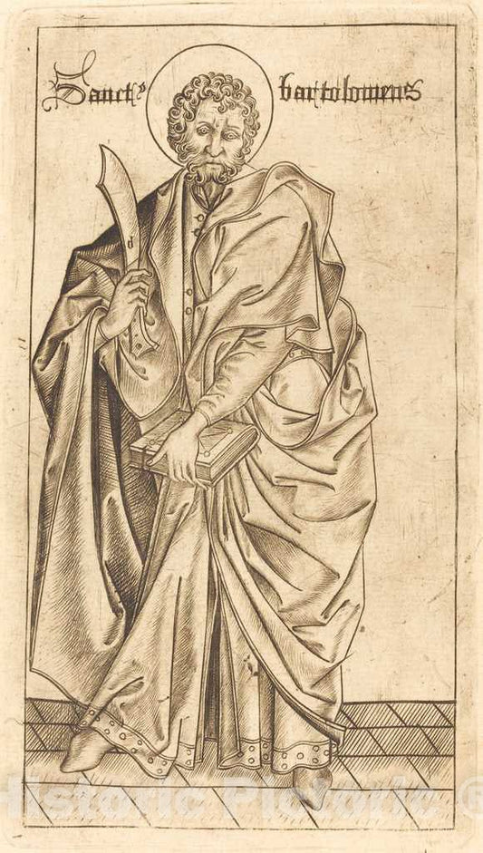 Art Print : Meckenem After Master E.S, Saint Bartholomew, c.1475 - Vintage Wall Art