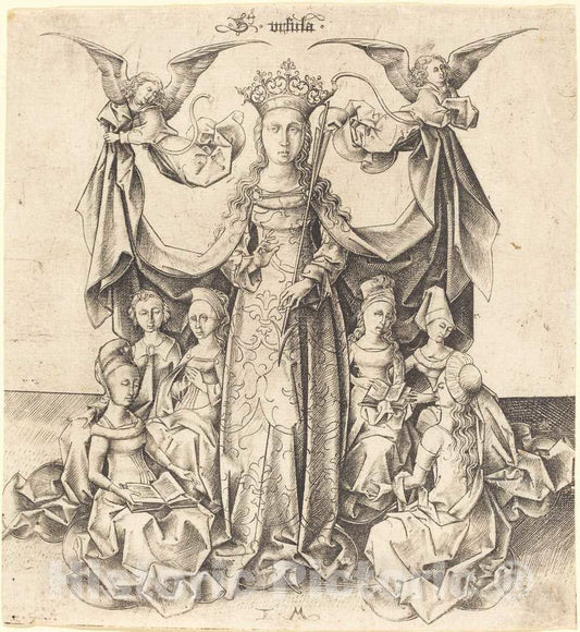 Art Print : Israhel Van Meckenem, Saint Ursula and Her Maidens, c.1478 - Vintage Wall Art