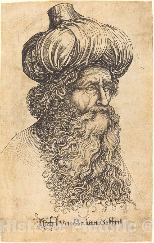 Art Print : Israhel Van Meckenem, Head of an Aged Man, c.1485 - Vintage Wall Art