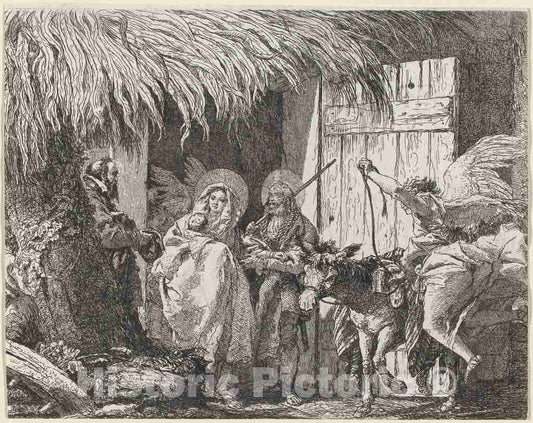 Art Print : Giovanni Domenico Tiepolo, Joseph and Mary Prepare to Leave, 1753 - Vintage Wall Art