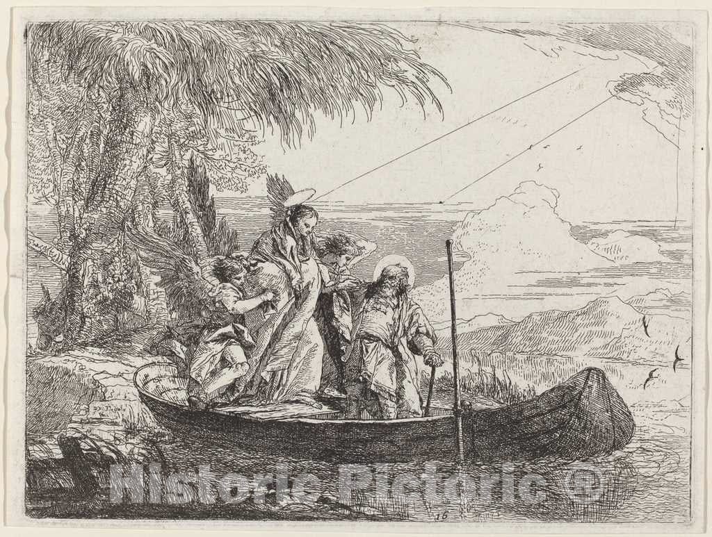 Art Print : Giovanni Domenico Tiepolo, The Madonna, Child, and Angels Entering The Boat, 1753 - Vintage Wall Art