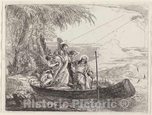 Art Print : Giovanni Domenico Tiepolo, The Madonna, Child, and Angels Entering The Boat, 1753 - Vintage Wall Art