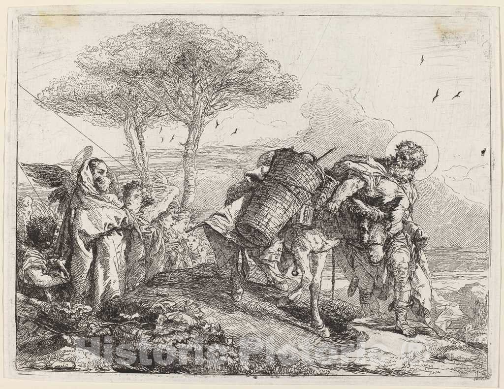 Art Print : Giovanni Domenico Tiepolo, The Madonna and Child at Left, with a File of Angels, 1753 - Vintage Wall Art