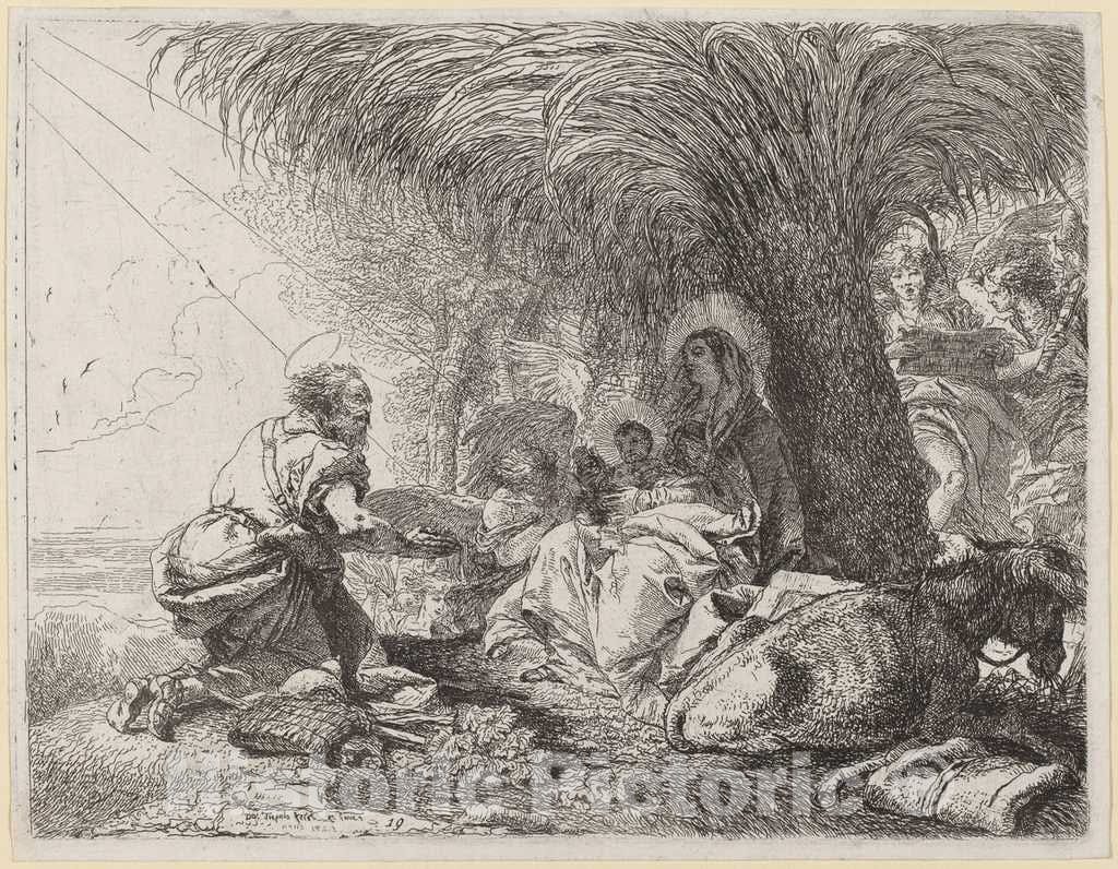Art Print : Giovanni Domenico Tiepolo, The Rest on The Flight with Joseph in Adoration, 1752 - Vintage Wall Art
