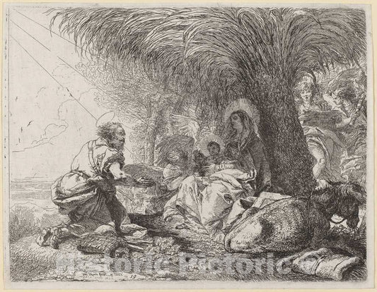 Art Print : Giovanni Domenico Tiepolo, The Rest on The Flight with Joseph in Adoration, 1752 - Vintage Wall Art