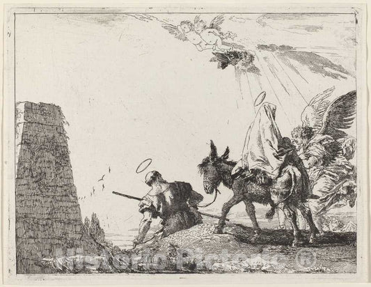 Art Print : Giovanni Domenico Tiepolo, The Flight with Obelisk at The Left, 1753 - Vintage Wall Art
