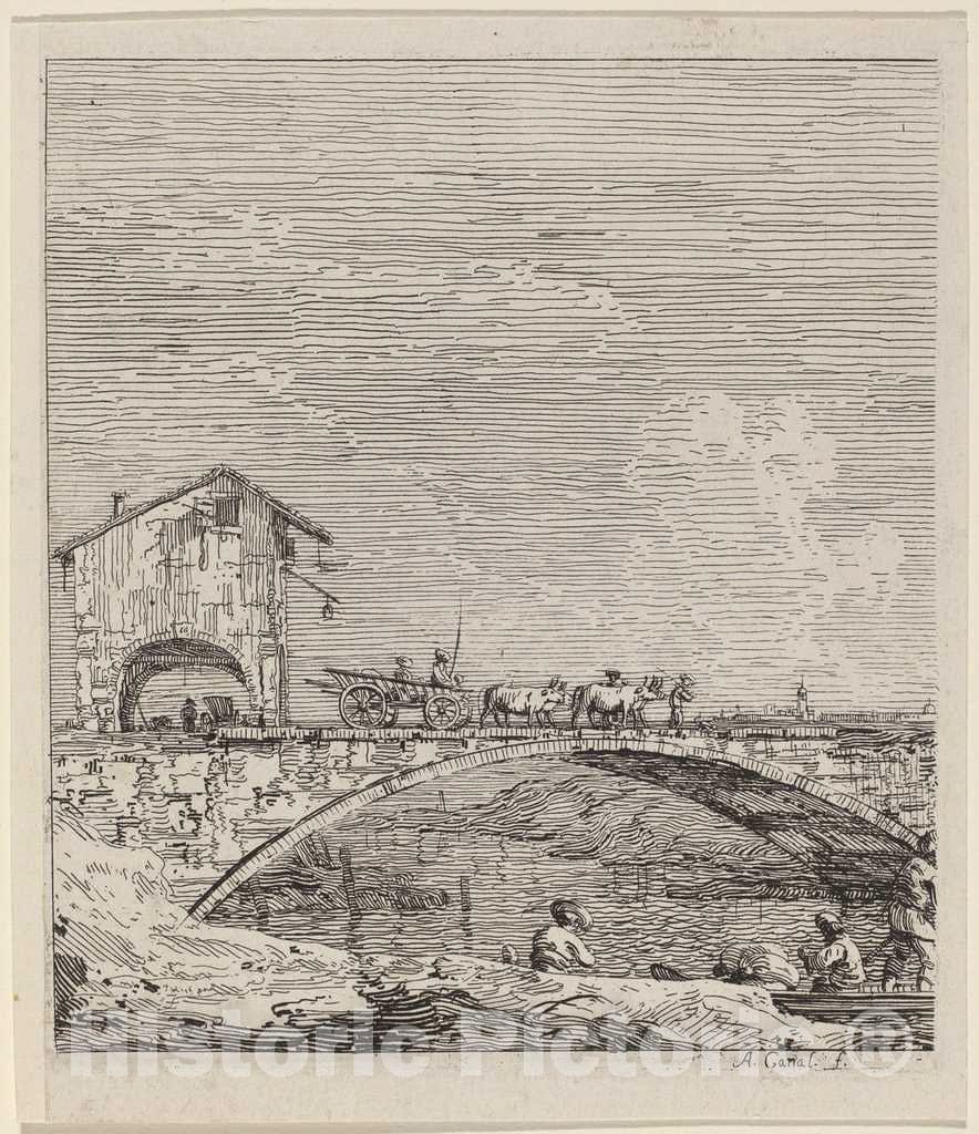 Art Print : Canaletto, The Wagon Passing Over a Bridge, c.1741 - Vintage Wall Art
