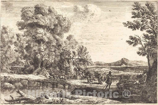 Art Print : Claude Lorrain, Rebecca and Eliezer (Le pont de Bois), c.1640 - Vintage Wall Art