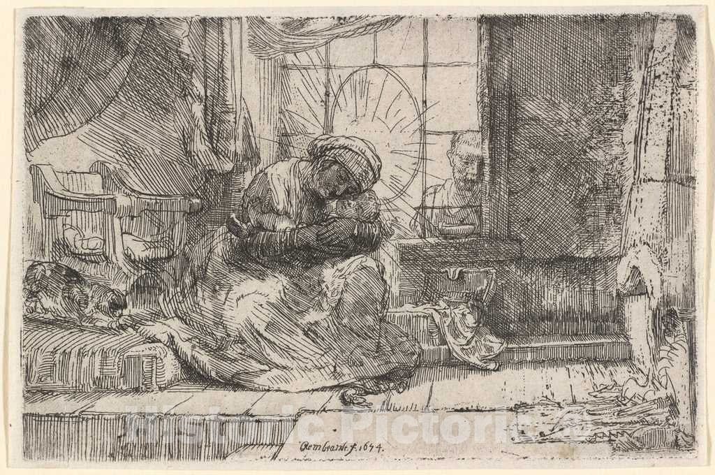 Art Print : Rembrandt, The Virgin and Child with The Cat and Snake, 1654 - Vintage Wall Art