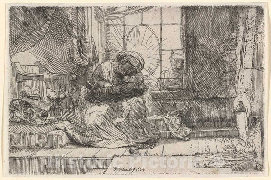 Art Print : Rembrandt, The Virgin and Child with The Cat and Snake, 1654 - Vintage Wall Art