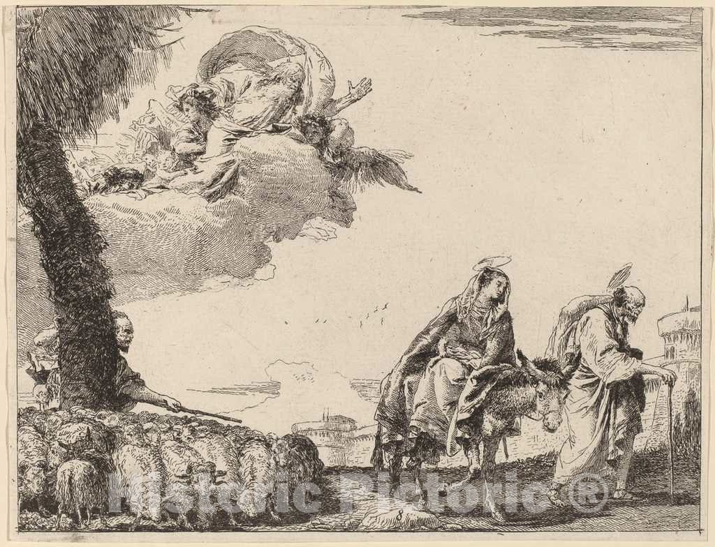 Art Print : Giovanni Domenico Tiepolo, The Flight with The Holy Family at The Right, 1753 - Vintage Wall Art