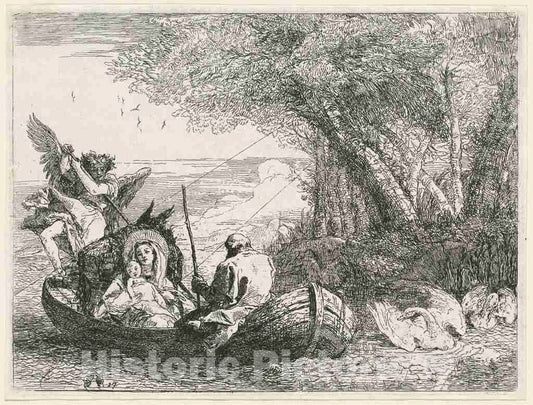 Art Print : Giovanni Domenico Tiepolo, The Holy Family Being Ferried Across The River, 1753 - Vintage Wall Art