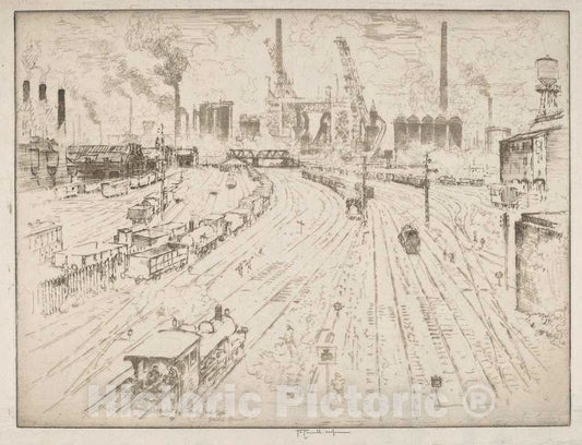 Art Print : Joseph Pennell, Tracks, Oberhausen, 1910 - Vintage Wall Art