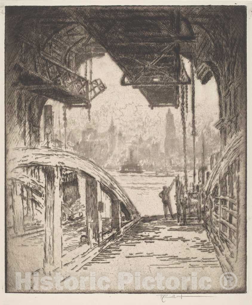 Art Print : Joseph Pennell, The Ferry House, 1919 - Vintage Wall Art
