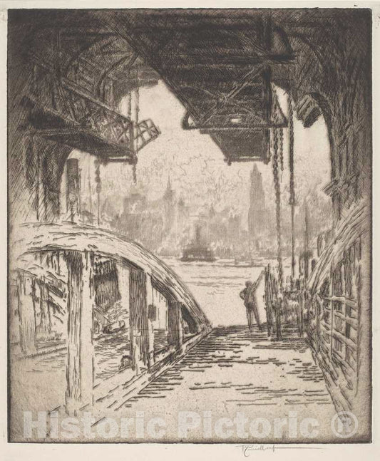 Art Print : Joseph Pennell, The Ferry House, 1919 - Vintage Wall Art