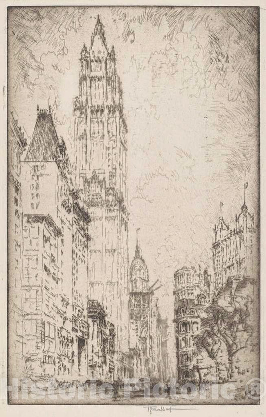Art Print : Joseph Pennell, The Woolworth Building, 1915 - Vintage Wall Art
