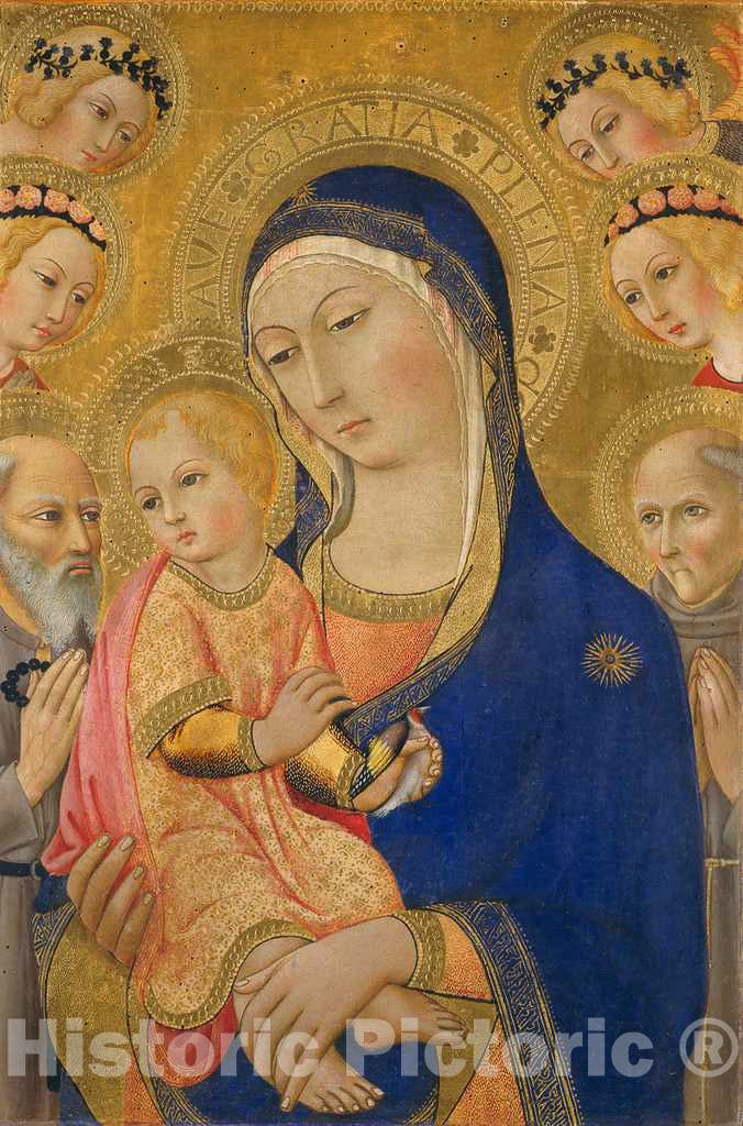 Art Print : Sano di Pietro, Madonna and Child with Saint Jerome, Saint Bernardino, and Angels, c.1465 - Vintage Wall Art
