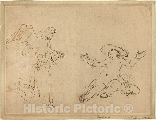 Art Print : Rembrandt, Hagar Seated at The Fountain, c.1655 - Vintage Wall Art