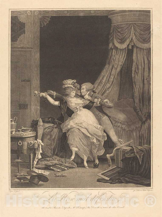 Art Print : Philibert-Louis Debucourt, La Rose mal defendue (The Poorly Defended Rose), 1791 - Vintage Wall Art