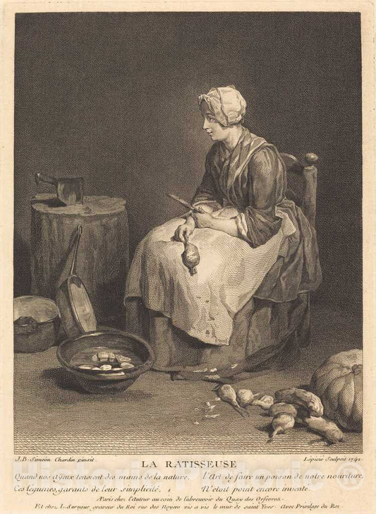 Art Print : Lepicie After Jean SimÃ©on Chardin, La ratisseuse, 1742 - Vintage Wall Art