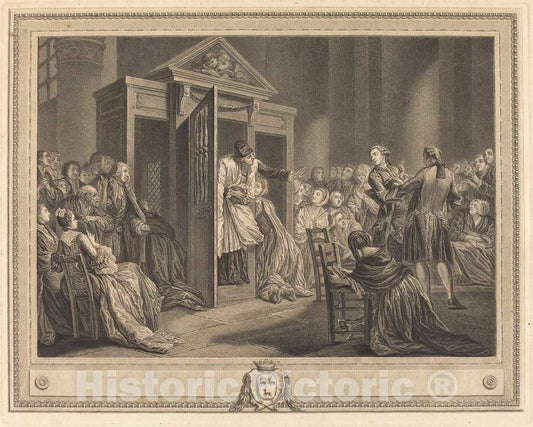 Art Print : Moitte After Baudouin, Le Confessional, 1777 - Vintage Wall Art