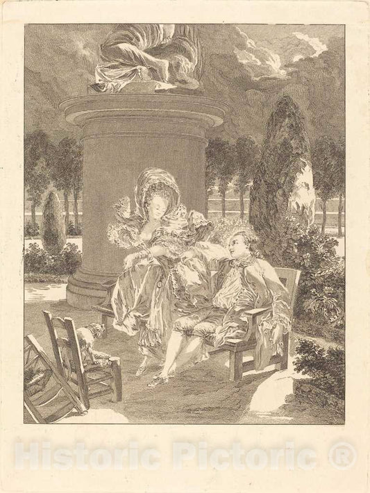 Art Print : Simonet After Baudouin, La Soiree des Thuileries, 1774 - Vintage Wall Art