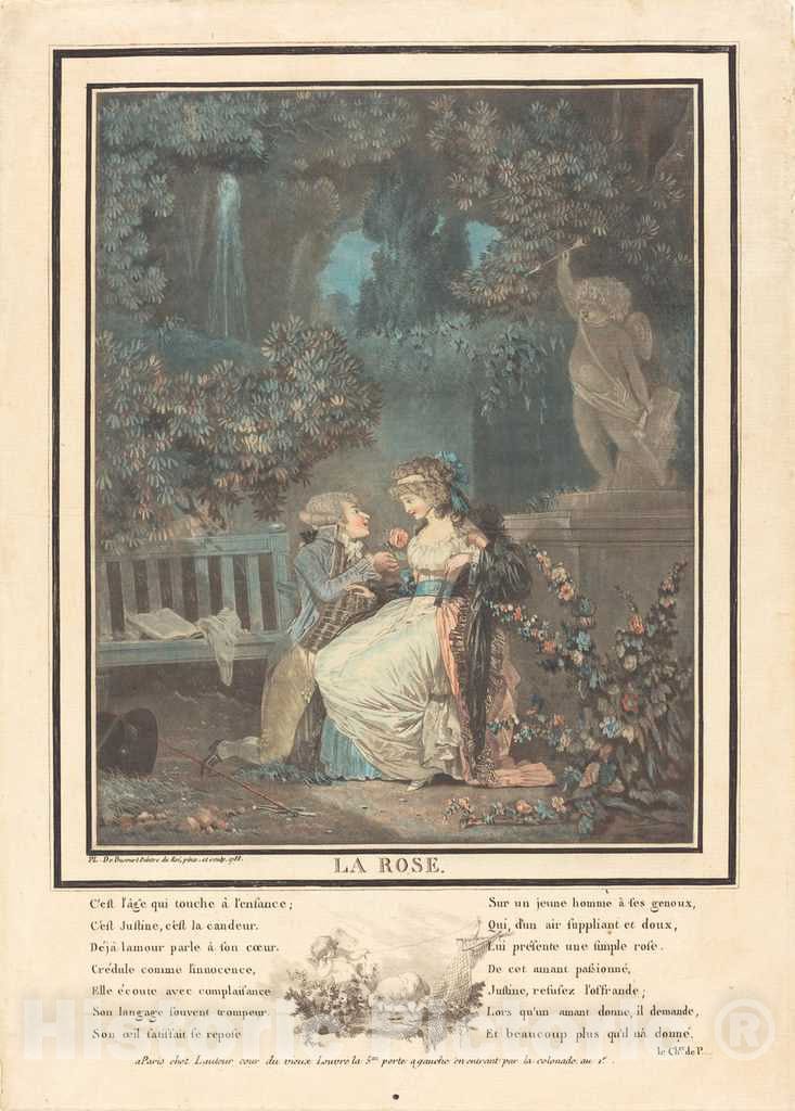 Art Print : Philibert-Louis Debucourt, La Rose, 1788 - Vintage Wall Art