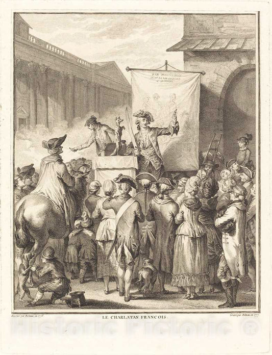 Art Print : Helman After Jean Duplessi-Bertaux, Le Charlatan Francais, 1777 - Vintage Wall Art