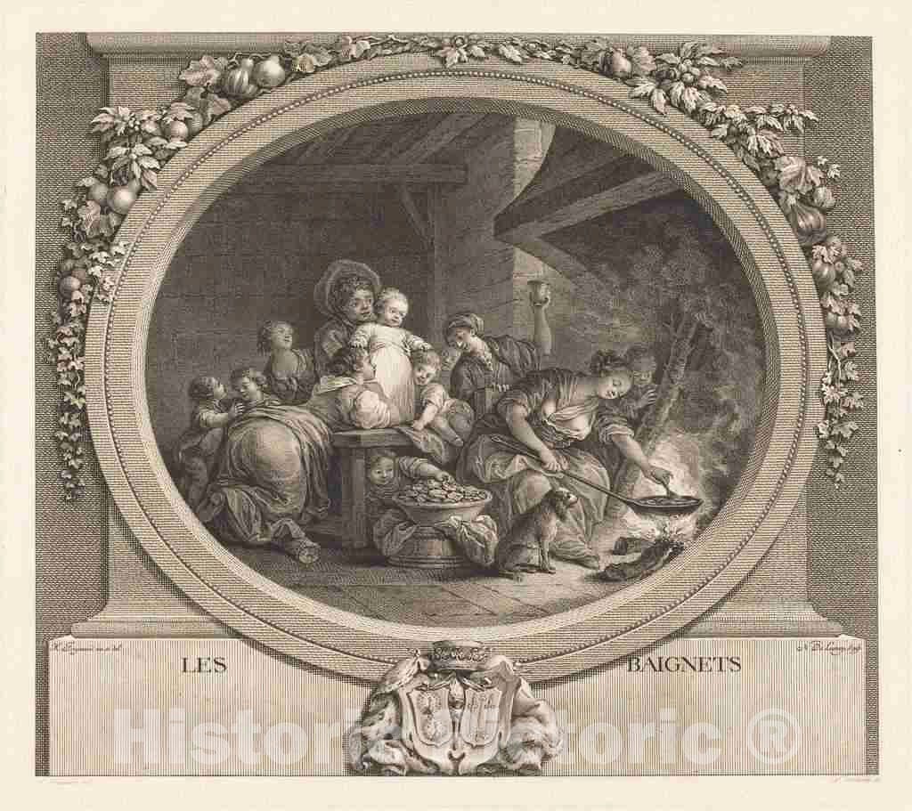Art Print : Nicolas Delaunay After Fragonard, Les Baignets, 1782 - Vintage Wall Art