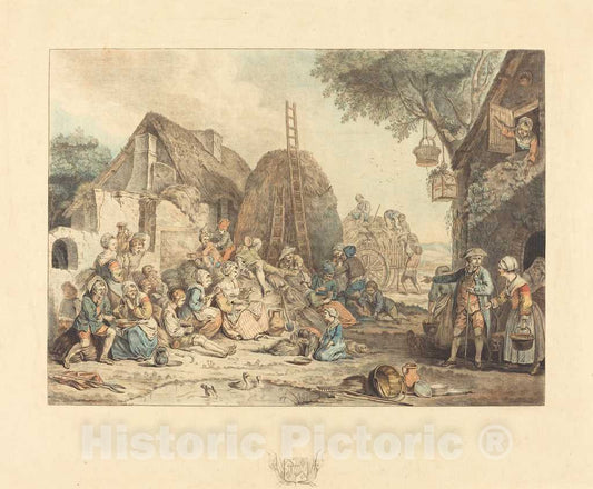 Art Print : Janinet After Alexandre Wille, Le repas des moissonneurs, 1774 - Vintage Wall Art