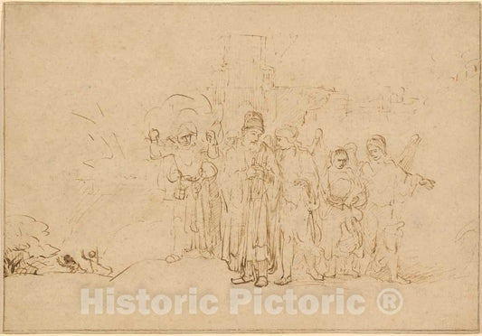 Art Print : Rembrandt, Lot and His Family Leaving Sodom, c.1654 - Vintage Wall Art